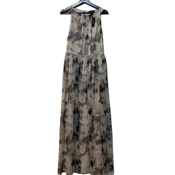 Candalite Ivory Cream Dark Floral beaded belt Maxi Dress XL - Picture 1 of 6